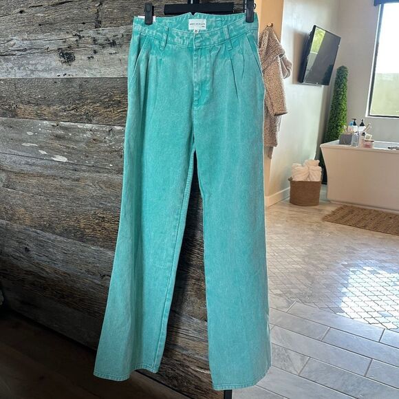 AVEC LES FILLES High Waist Wide Leg Jeans In Aloe Mist - Picture 2 of 12